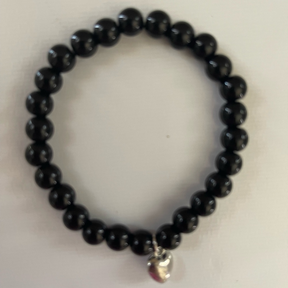 Elegant Black Beaded Bracelet with Silver Charm